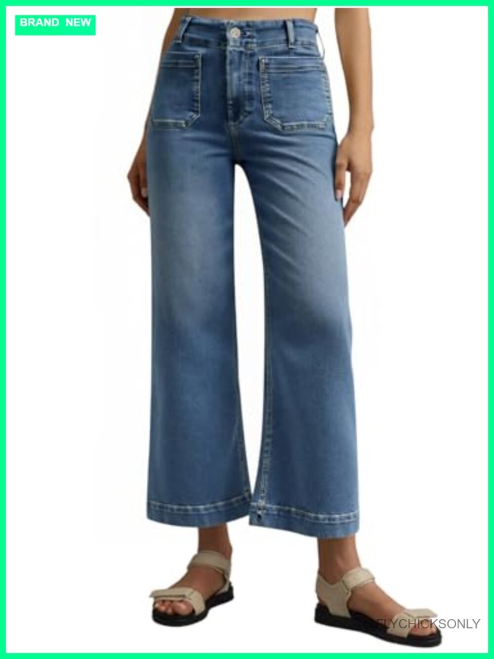 Womens High Waist Wide Leg Cropped Jeans 26 Inseam Denim Pants